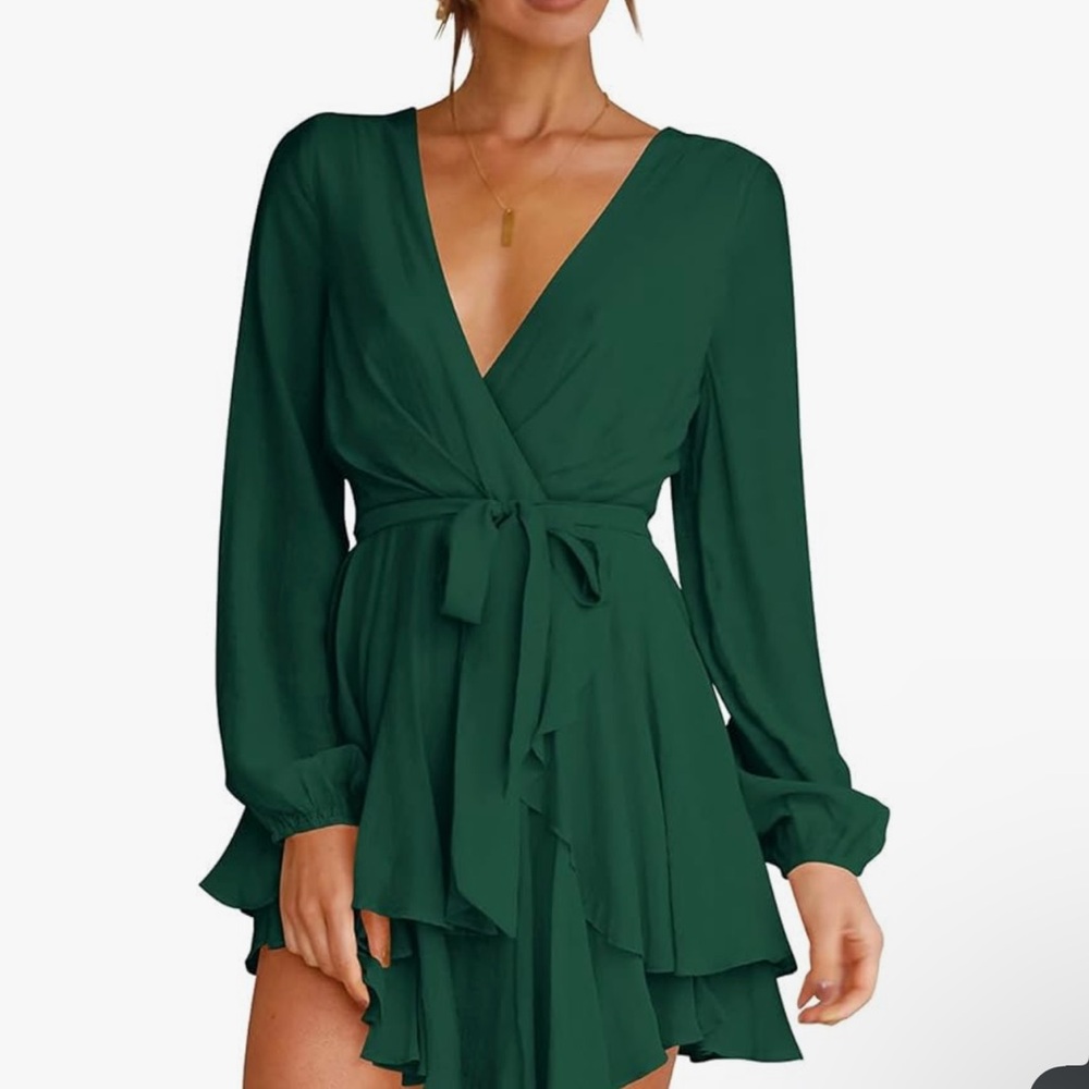 Women’s casual deep V long sleeve mini swing skater dress